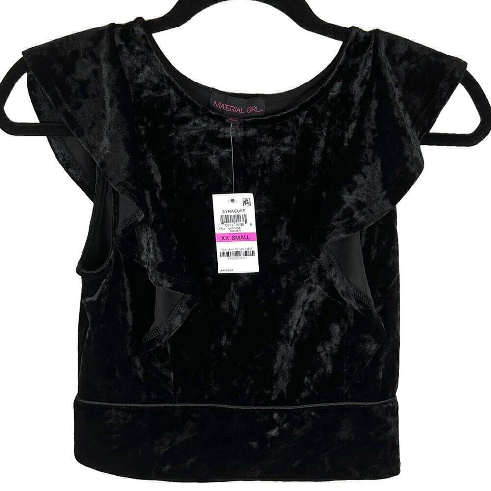 Black Velvet Flutter Sleeve Cropped Top, New with Tags, XXS